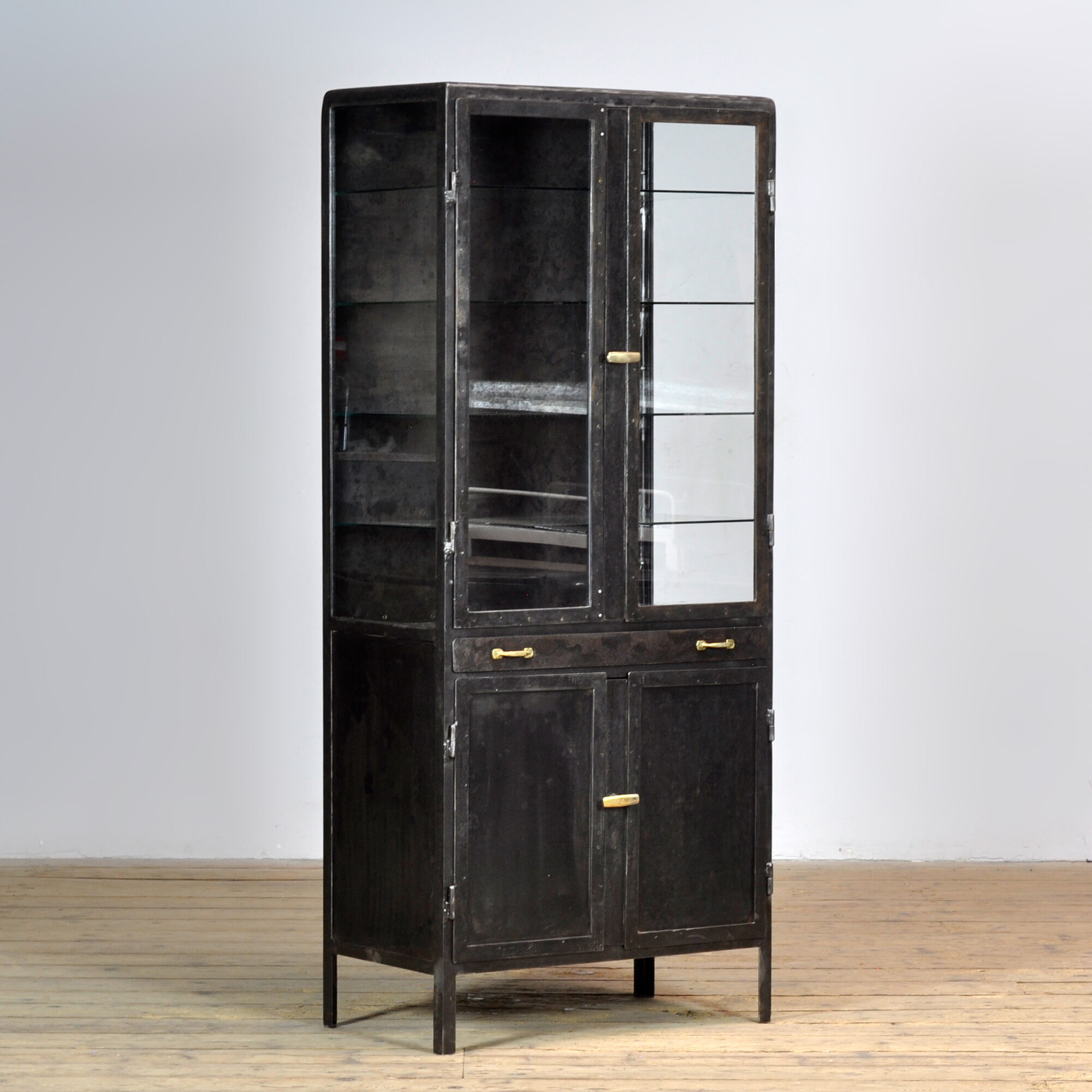 Polished iron medical cabinet, 1950s