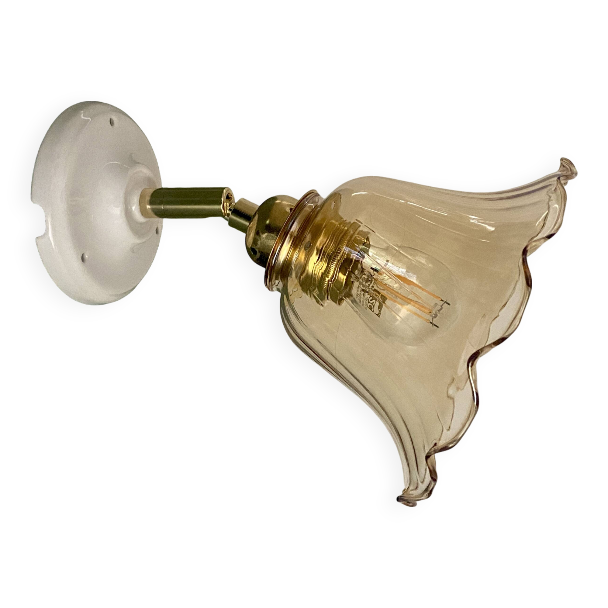 Vintage tulip wall light in amber glass