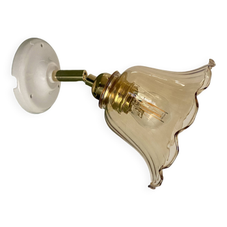 Vintage tulip wall light in amber glass