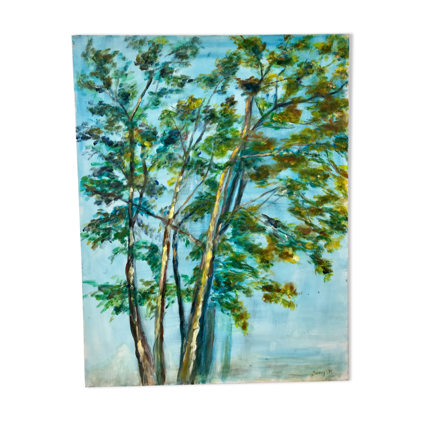 Tableau huile sur toile paysage arbre signé vintage