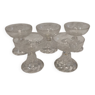 5 crystal champagne glasses, Saint Louis Cluny Graves, 12cl, pre-1936