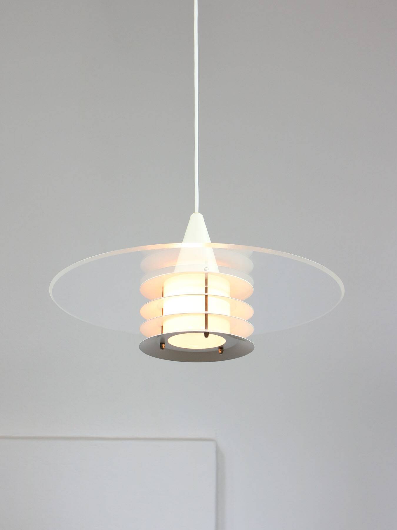 Scandinavian Duett Plexiglas and Metal Pendant Lamp from Landskrona Sweden