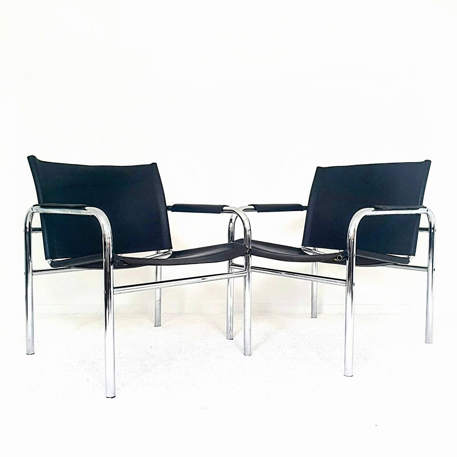Ensemble de fauteuils klinte par tjord bjorklund pour ikea, chaises vintage design chrome & cuir