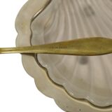 Beurrier coquillage en métal chromé et verre et couteau, Angleterre