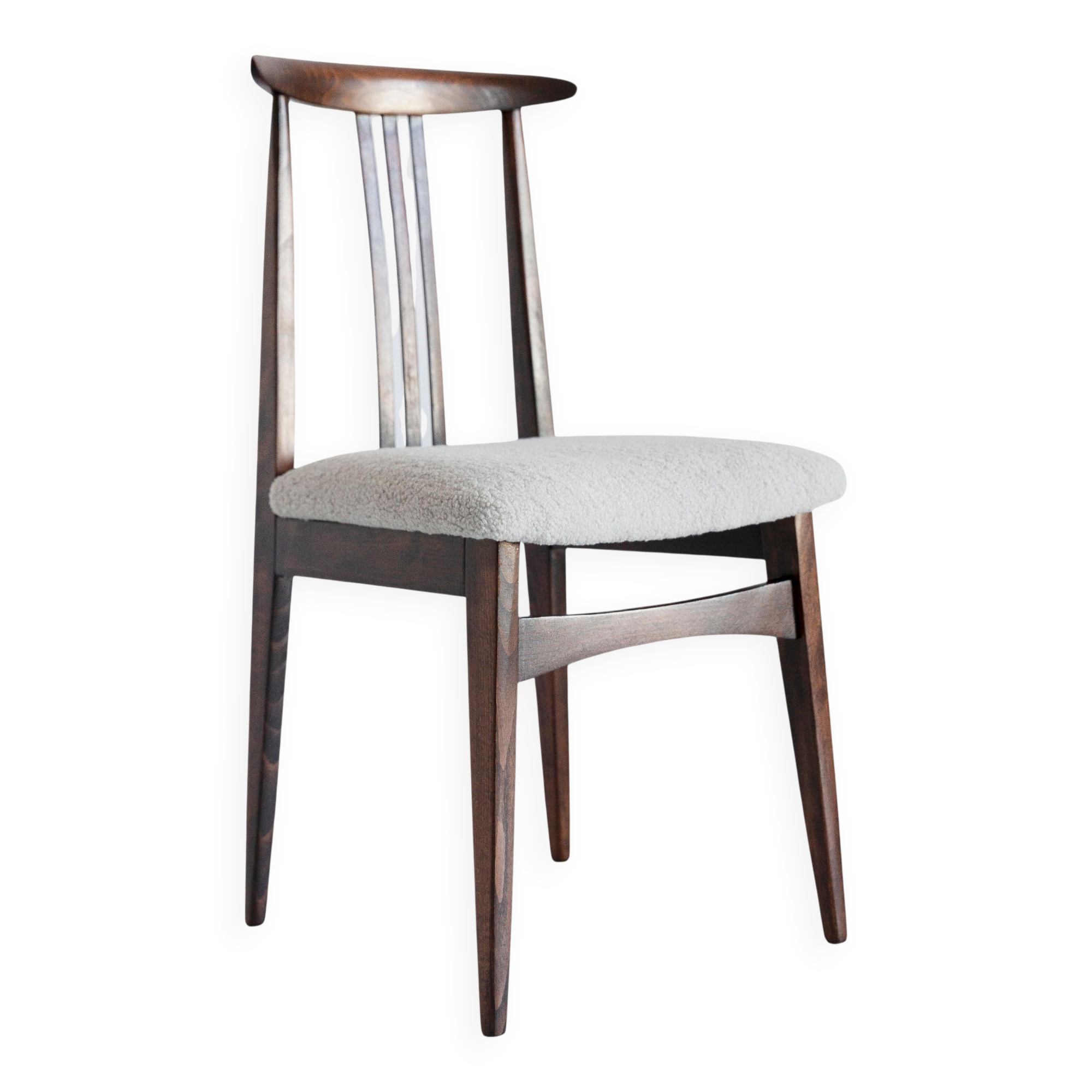 Mid-Century Bouclé Linen Chair, Walnut, Designed by M. Zielinski, Europe, 1960s