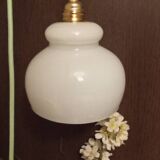Lampe baladeuse opaline blanche vintage, cordon vert menthe