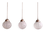 Art Deco trio of frosted glass pendants, 1920s-30s.