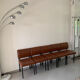 Set of 5 faux leather armchairs in fawn from the 1950s.