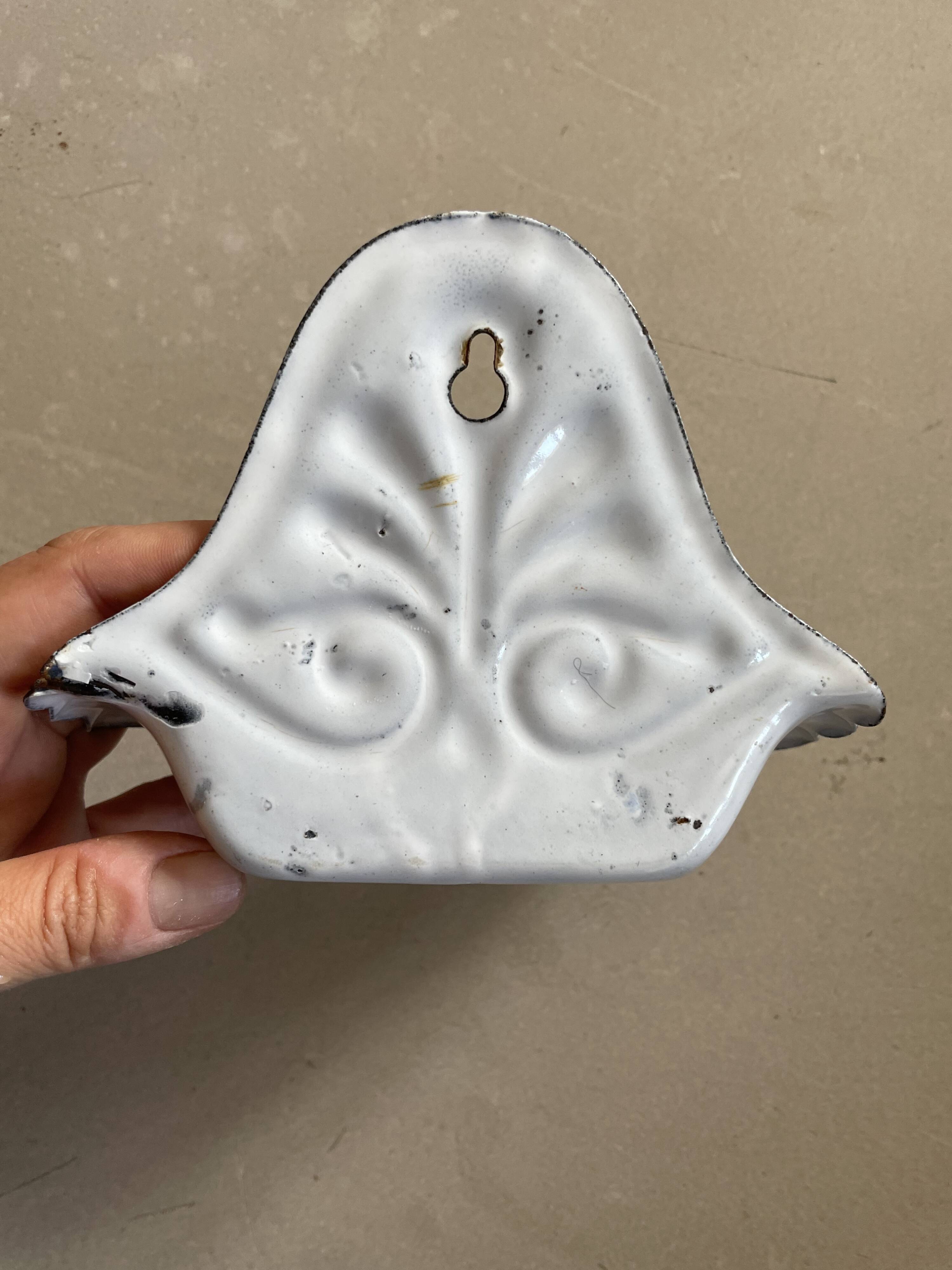 Antique enamelled metal wall mounted soap dish