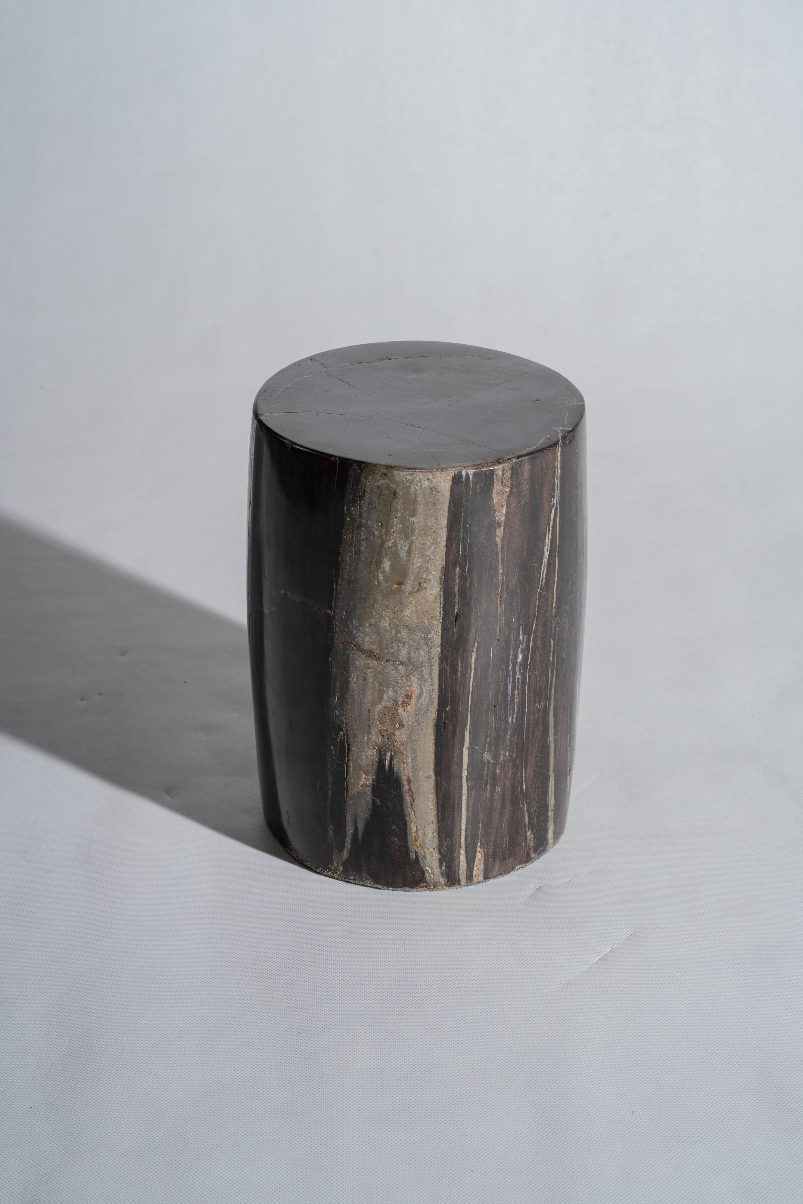 Side table in black petrified wood with light streaks h: 27,5cm d:18,5cm