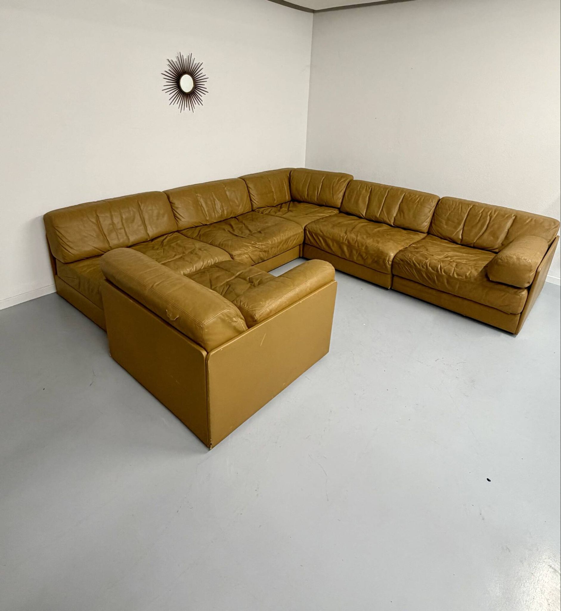 Large modular corner sofa De Sede DS-76, 6 vintage leather modules