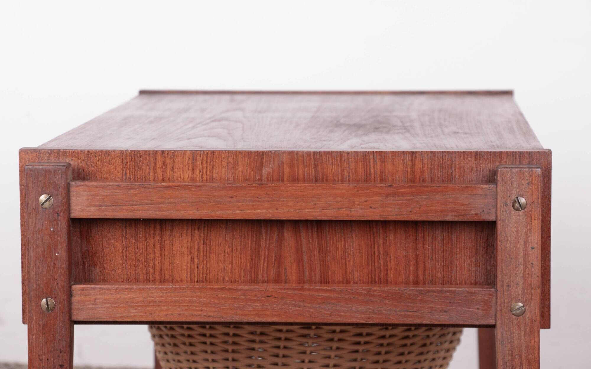 Vintage Danish sewing cabinet, known as "Travailleuse", teak and rattan from the 1960s.