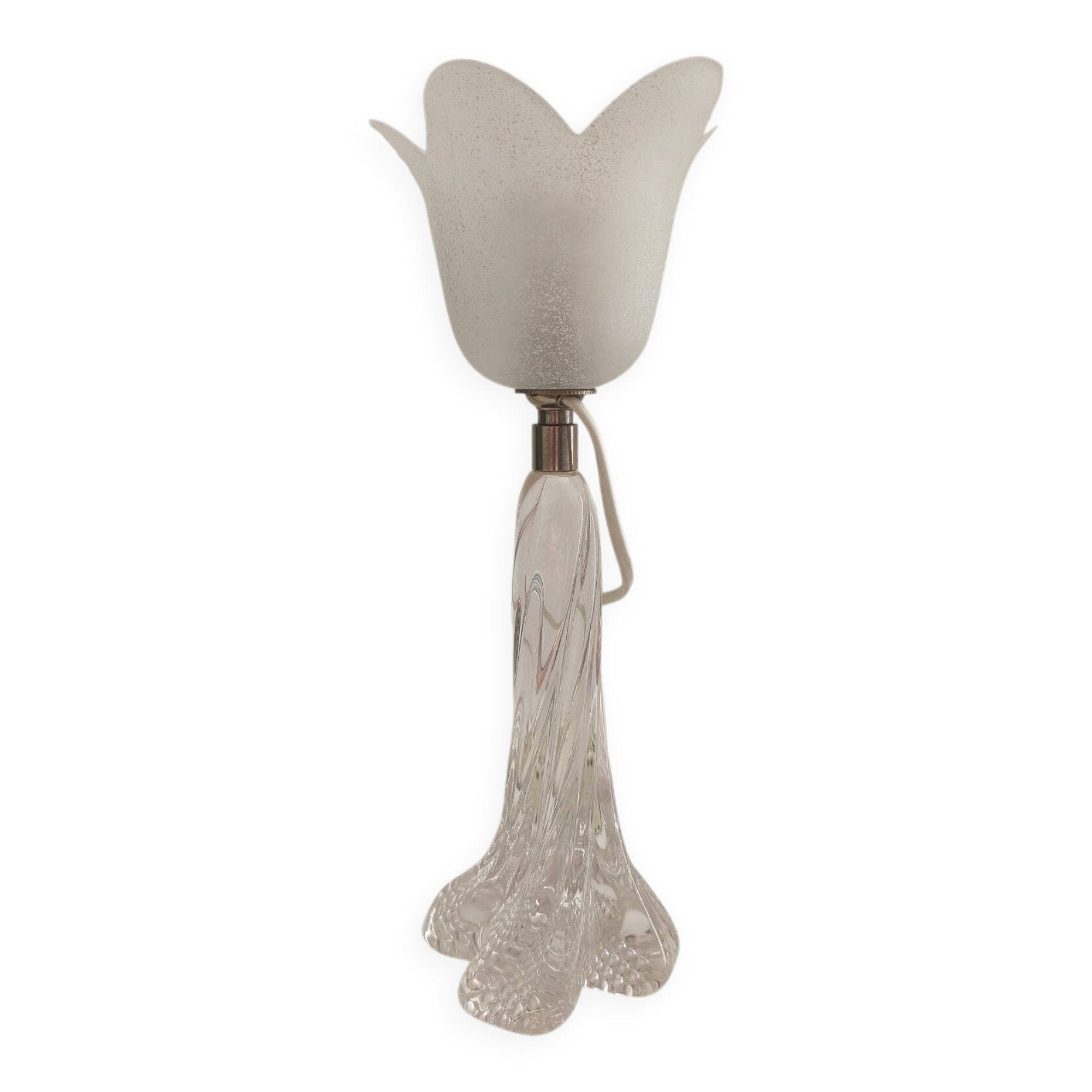 Vintage table lamp – twisted solid glass base & tulip shade