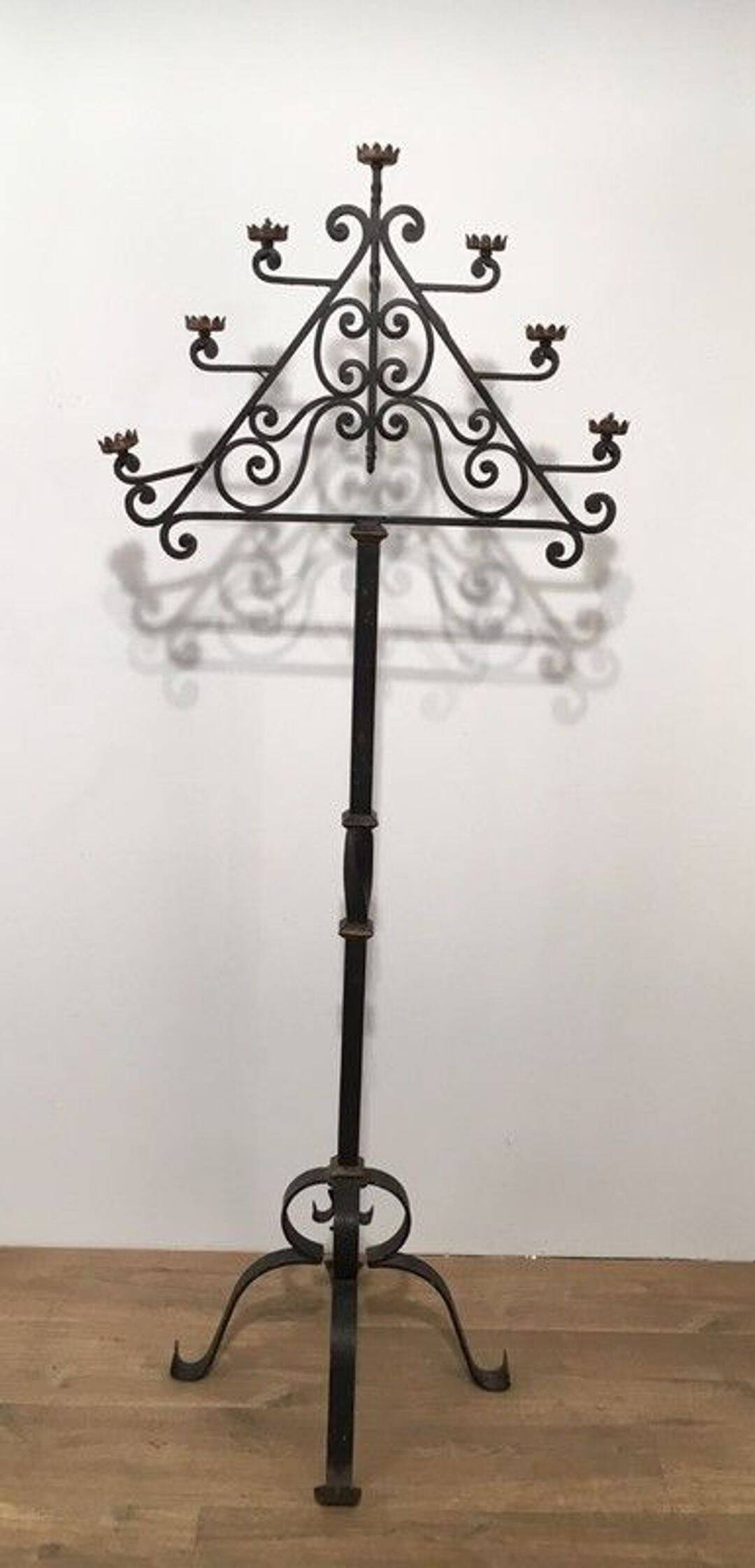 Seven-Arm Wrought Iron Floor Lamp, Art Deco, French Work,
