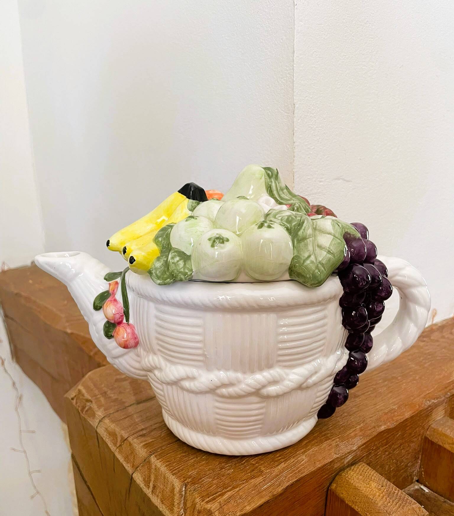 Vintage fruit majolica teapot