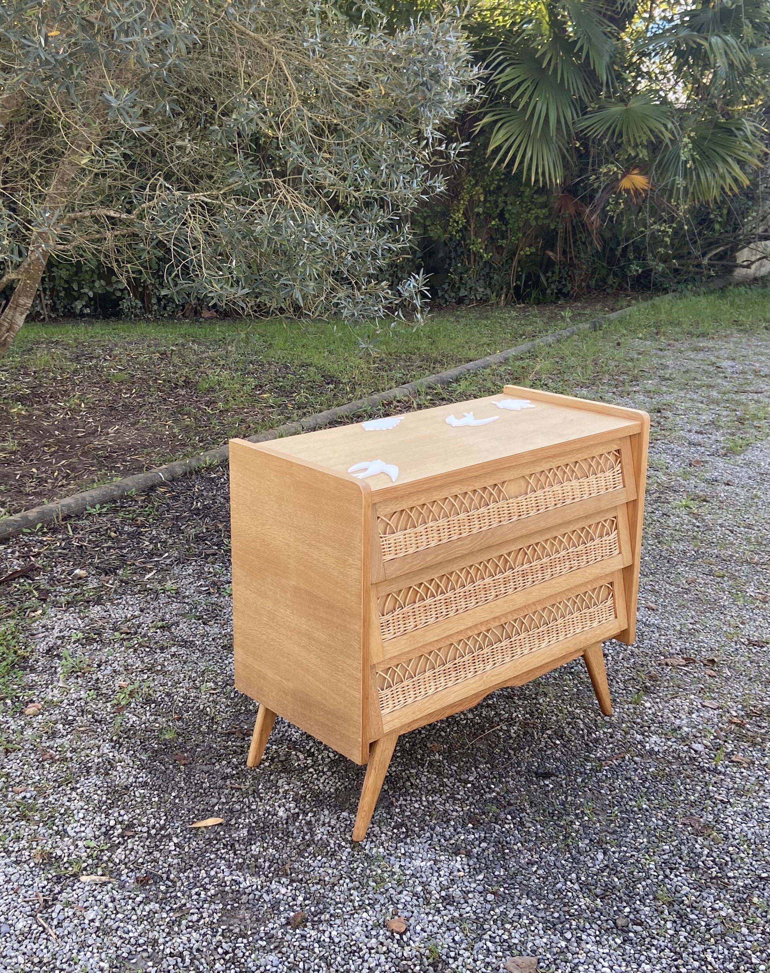 Commode vintage bois rotin