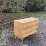 Commode vintage bois rotin