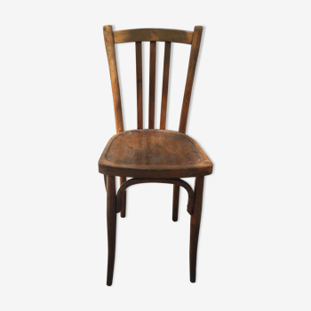 Chaise bistrot vintage en bois tourné marron fauve
