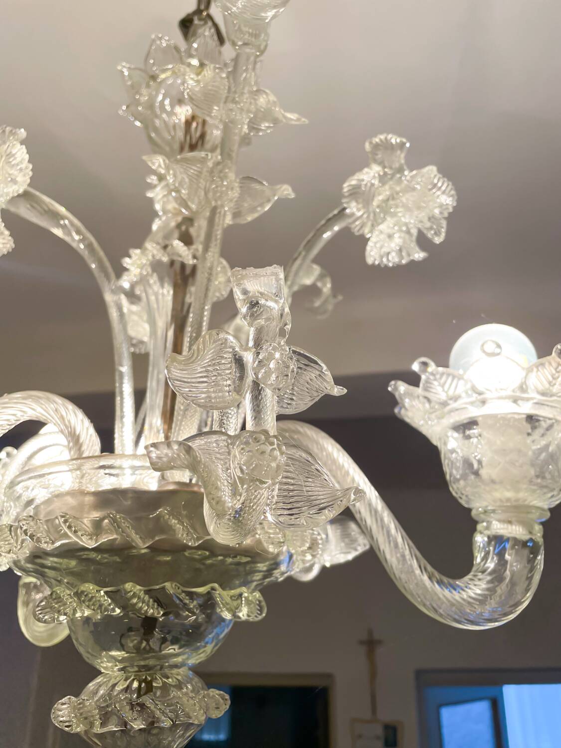 Lustre authentique en verre de Murano – 3 branches – Transparent