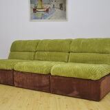 Green and brown corduroy modular sofa, 1970s.