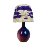 Purple ceramic lamp and wool lampshade 70s