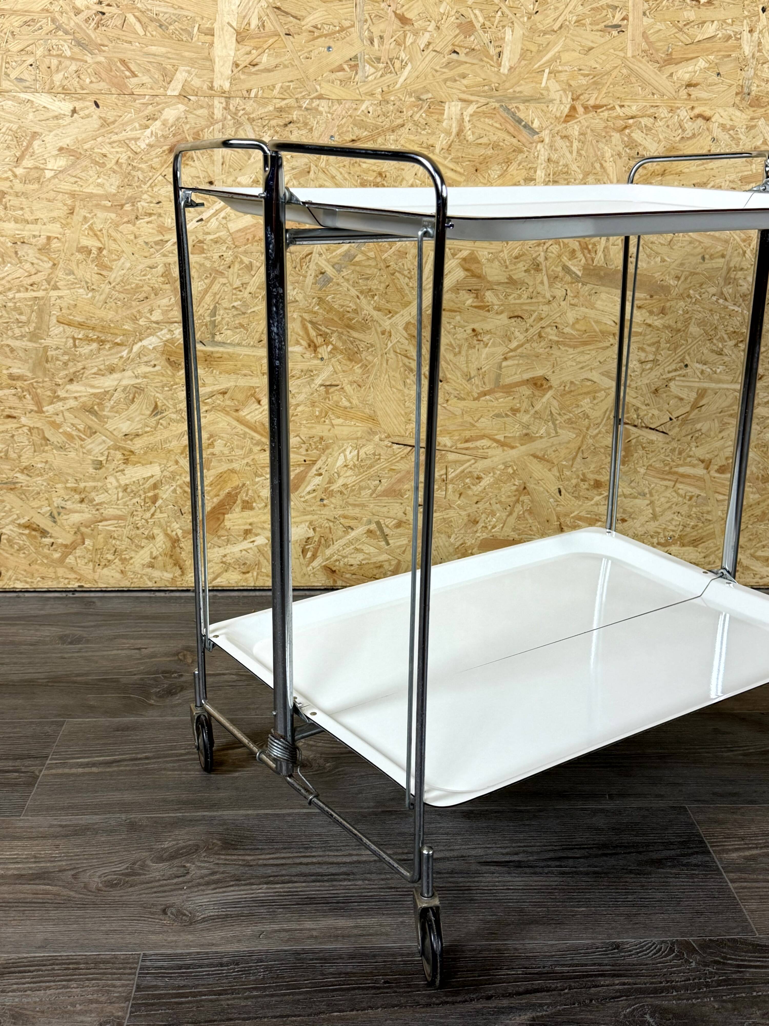 1960s 1970s Serving Cart Dinette Side Table Space Age Design Chrome White