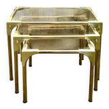 Trio of nesting tables in gold, smoked safety glass, 1970s