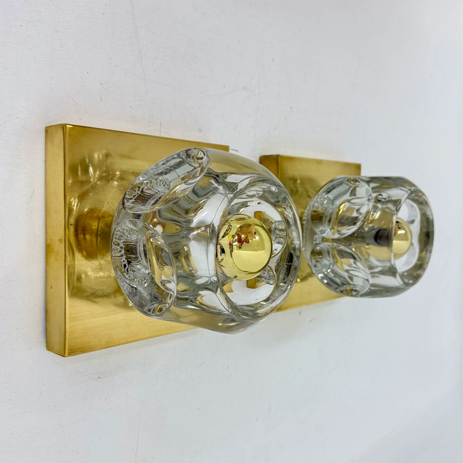 Pair of Peil & Putzler ice cube glass wall lamps, 1970s