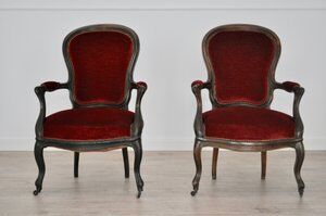 Antique Louis Philippe Style Italian Lounge Chairs, Set of 2