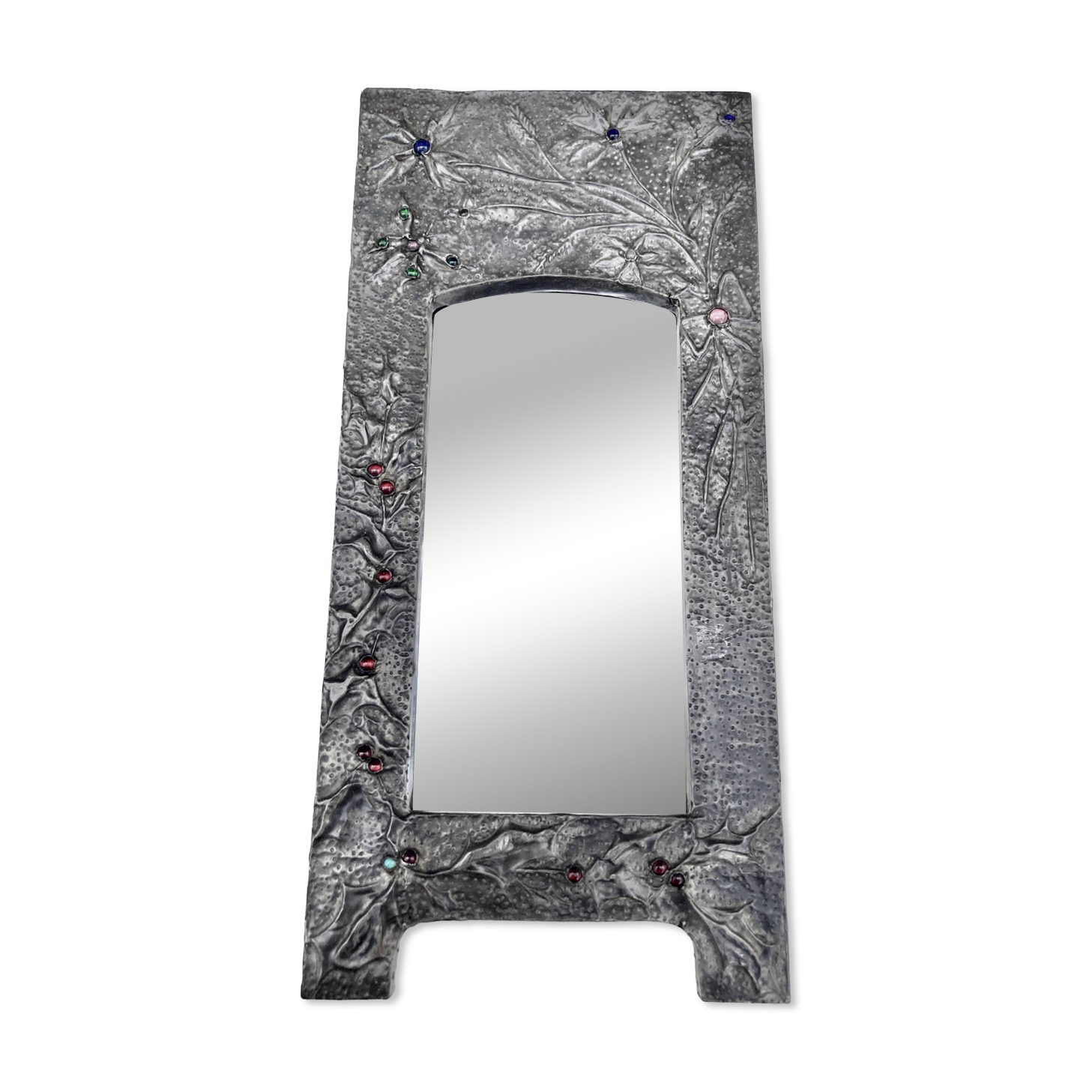 Mirror with embossed metal frame by alfred daguet, 1900s art nouveau period