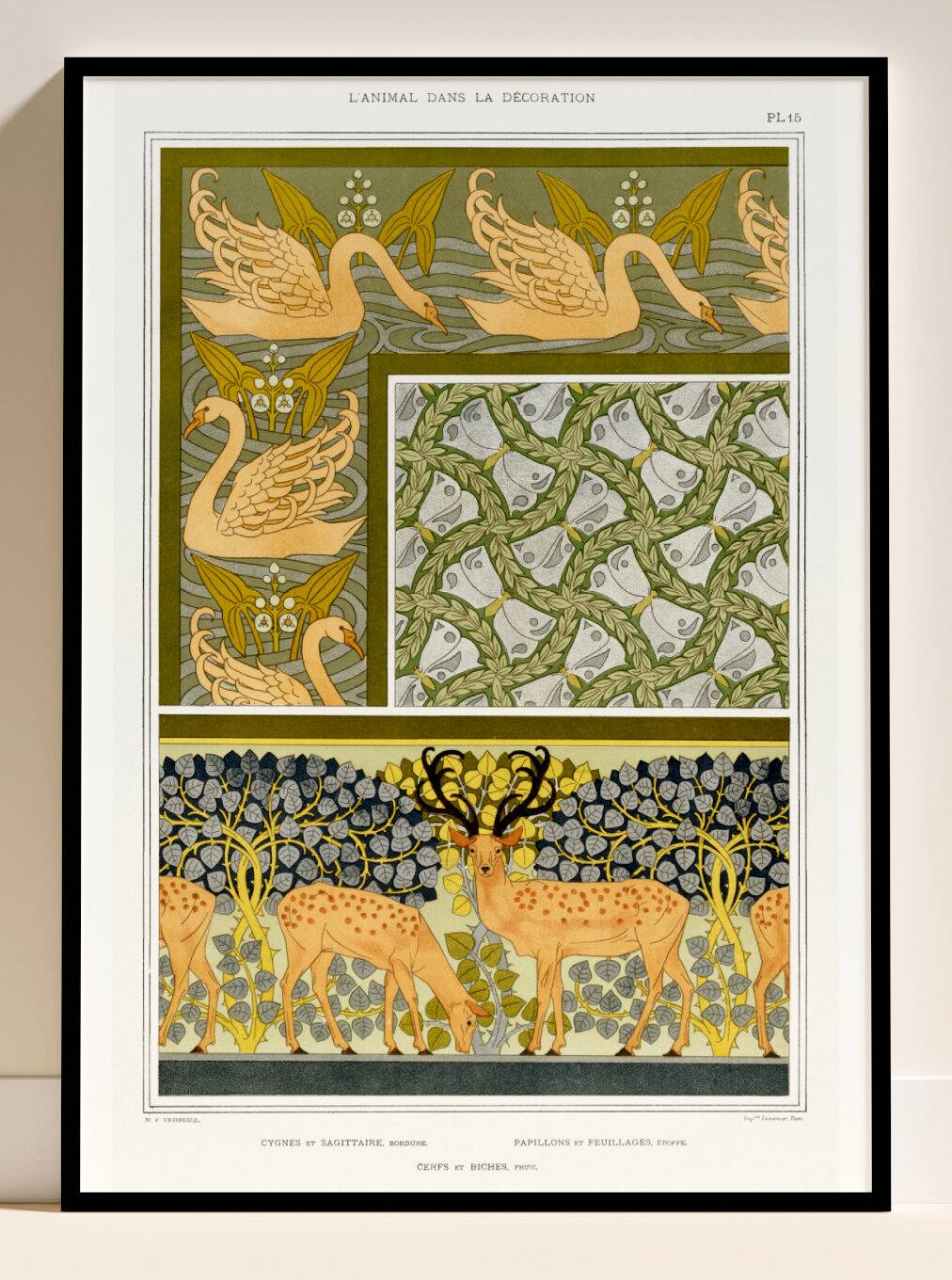 Poster “Swans and Stags”, after an Art Nouveau lithograph from 1897