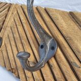 Wooden wall coat rack with 9 double cast iron hooks