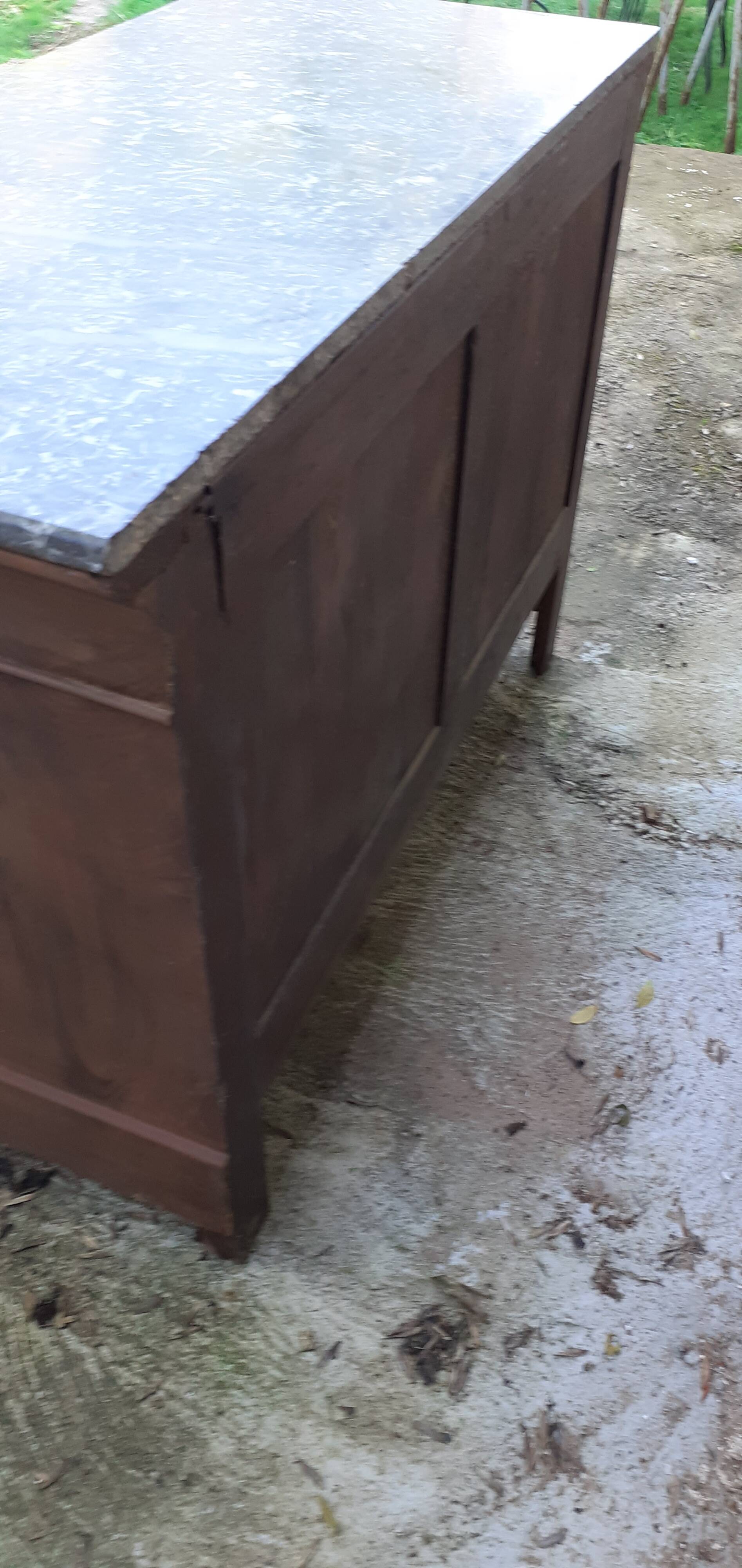 Louis Philippe style chest of drawers 4 drawers gray marble walnut raw wood