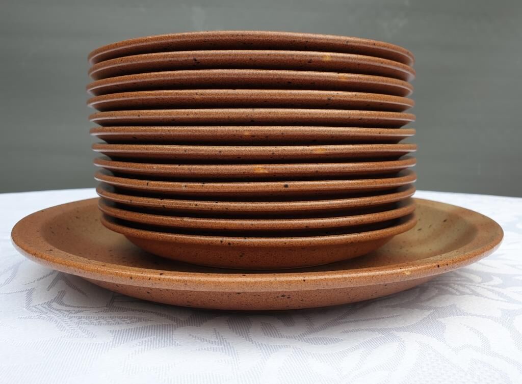 Set 12 plates and 1 dish sandstone of Burgundy Sarreguemines
