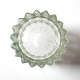 Vase à fleurs vintage en verre massif, lourd et transparent, pressé à la main / Italie / Années 1970