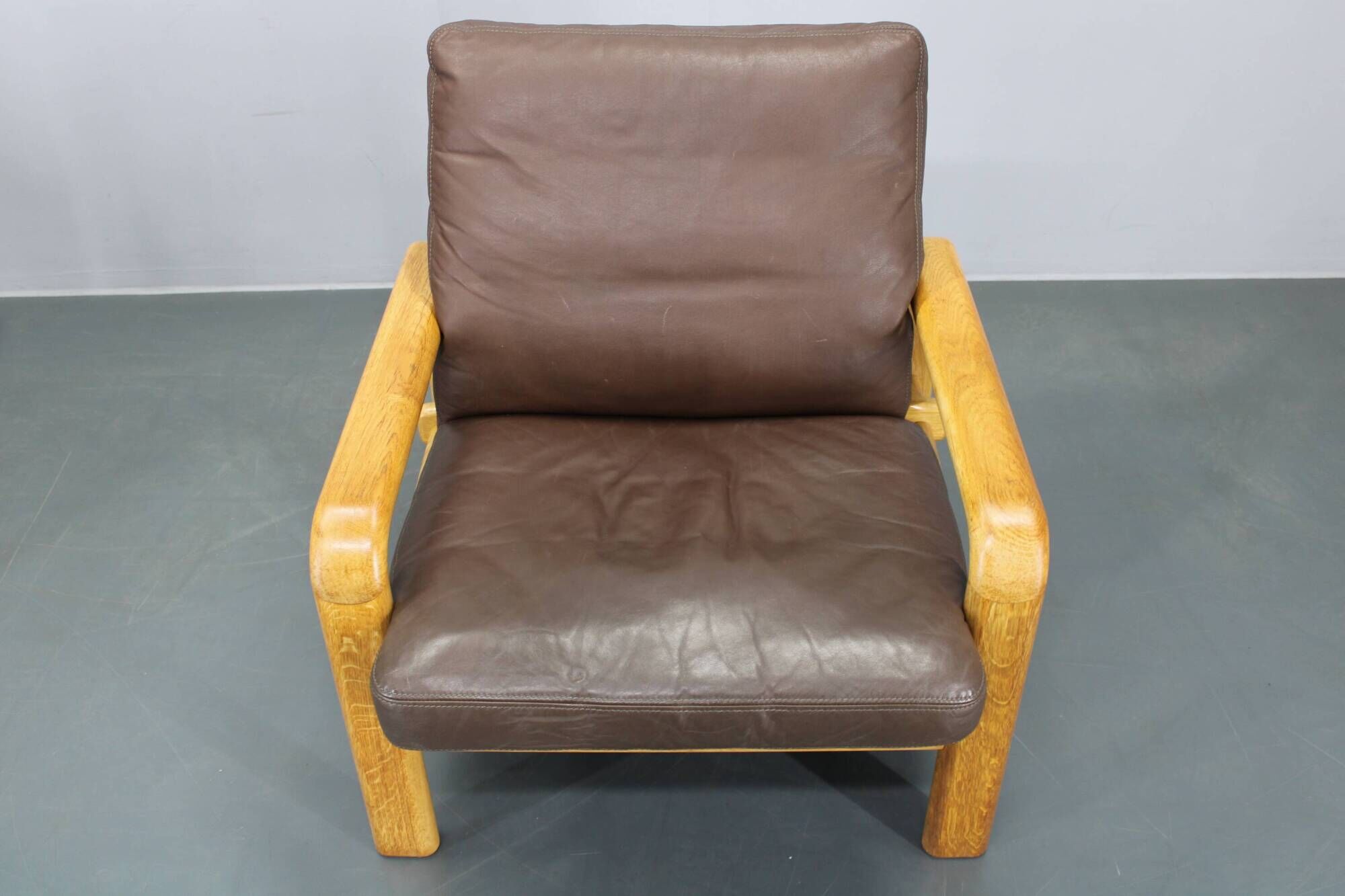 1970s L. Olsen & Søn Pair of Armchairs in Oak and Leather, Denmark