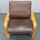 Paire de fauteuils en chêne et cuir L. Olsen & Søn des années 1970, Danemark