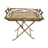 Foldable iron serving table imitation bamboo