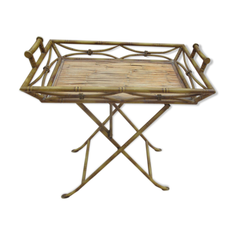 Foldable iron serving table imitation bamboo