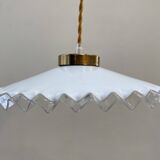 White opaline pendant light with transparent serrated edges