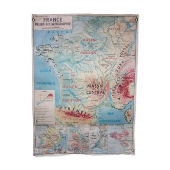 School poster MDI "France relief hydro-graphie" vintage