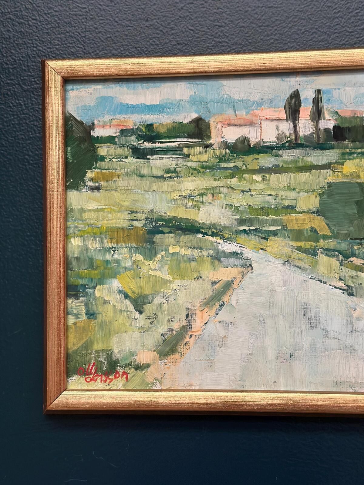 Original Swedish Oil On Panel – “Path” By Olle Larsson – Signed – Vintage & Framed – 35 × 26 Cm (13.8" × 10.2")