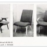 Pair of red armchairs model 6953 by Jaroslav Smidek published by TON