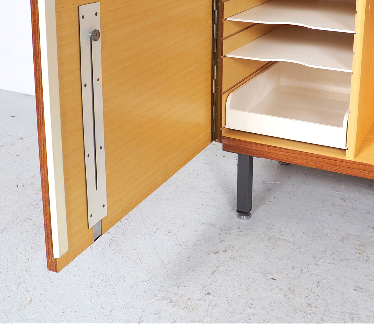 Vintage teak desk in cabinet, 1960s