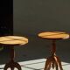 Pair of Scandinavian oak side tables with central legs and sculptural curved feet, 1960s.