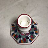 Old candle holder ceramic white + patterns painted colors signed vintage comics
