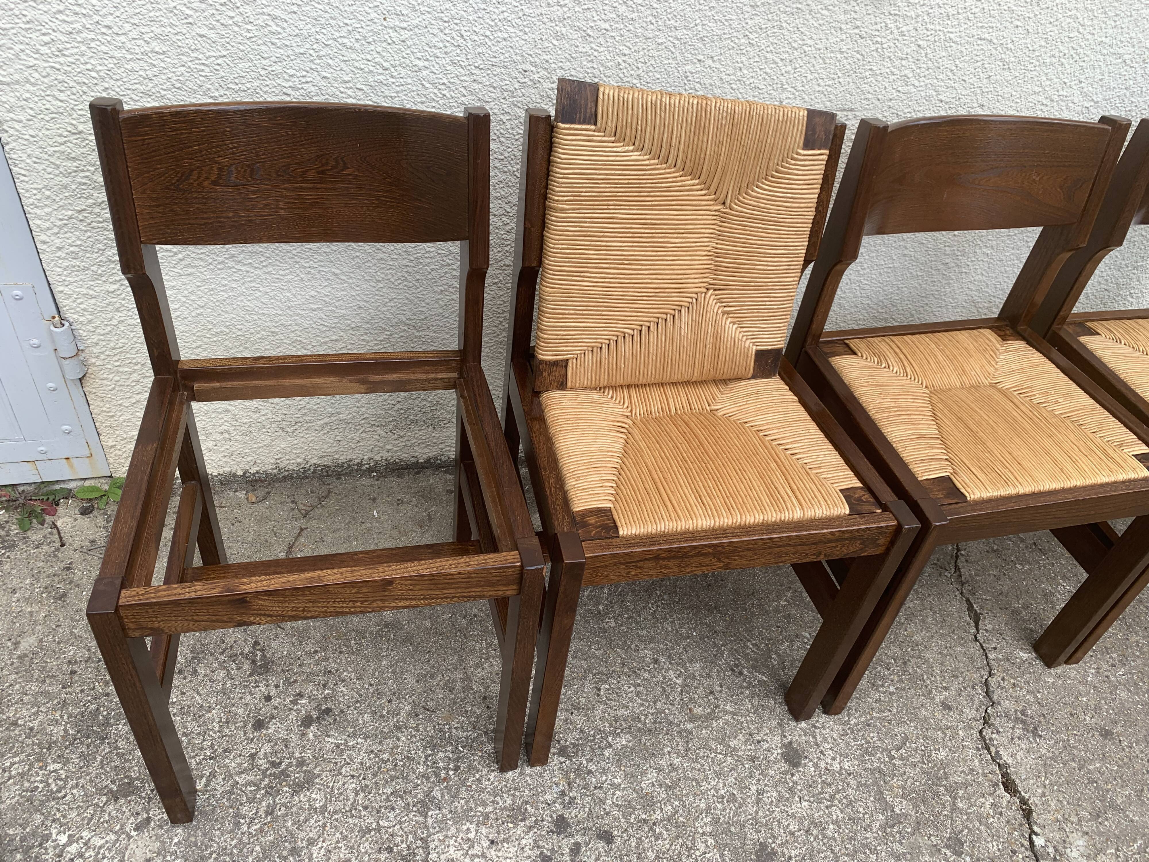 Mulched chairs in vintage solid elm 1960