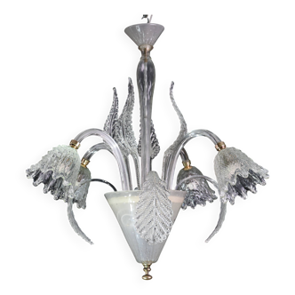 Italian Art Deco Chandelier by Barovier & Toso "Bubble" Murano Glass, 1940s