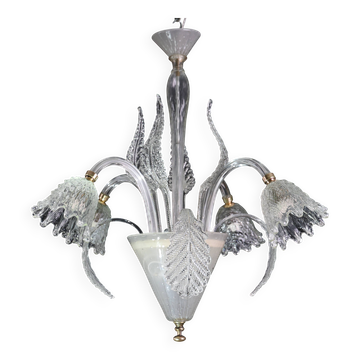 Italian Art Deco Chandelier by Barovier & Toso "Bubble" Murano Glass, 1940s