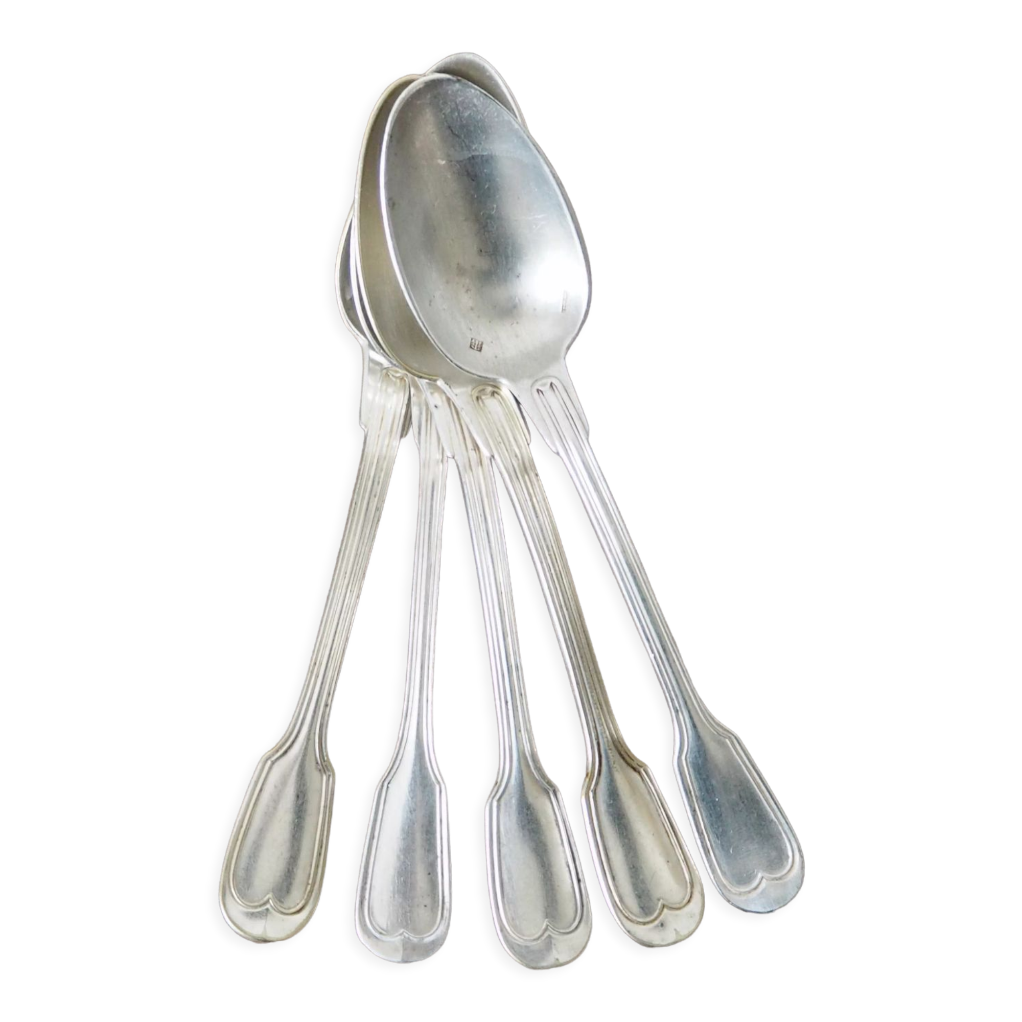 Set of 5 white metal spoons from the 20s